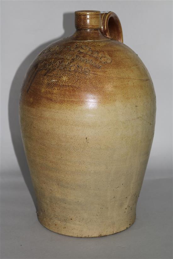 A Victorian earthenware wine flagon, incised Richard Sharp, Maidstone